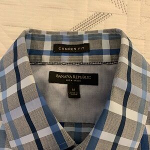 Banana Republic Men's Gray and Blue Checkered Shirt